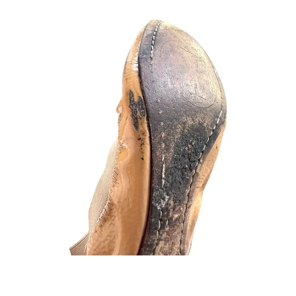 Tory Burch Caroline Ballet Flats Brown Patent Leather Logo‎ Size 5 M Pre-Owned